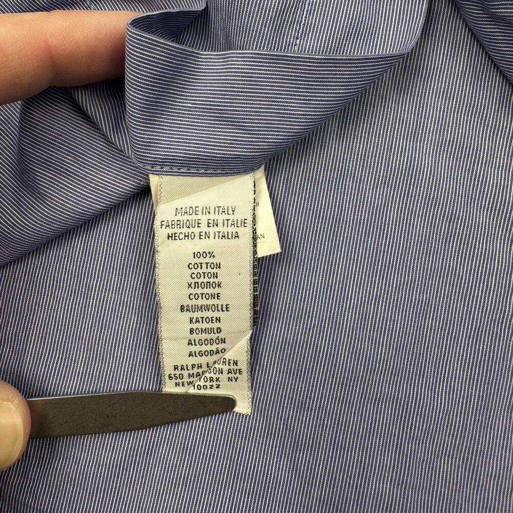 Ralph Lauren Black Label Dress Shirt Mens 15 Blue Pinstripe Classic Made Italy - Picture 12 of 13